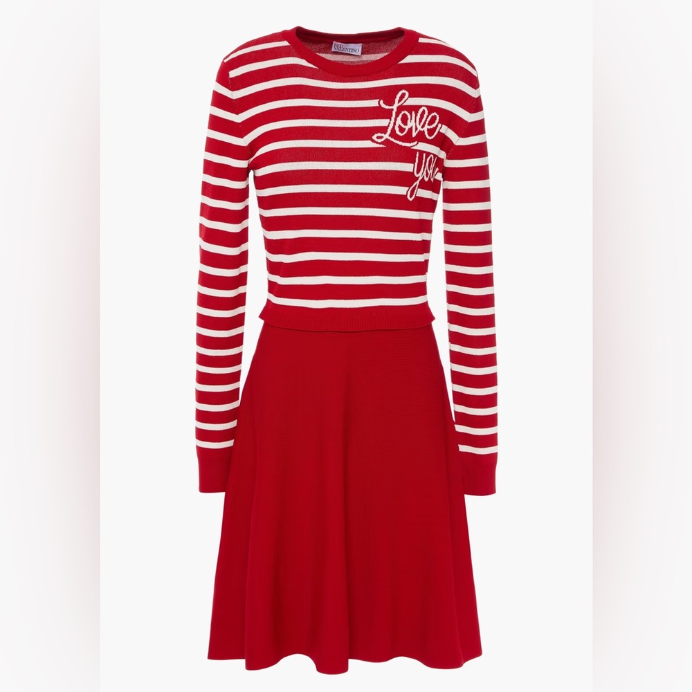VALENTINO RED striped jacquard knit dress